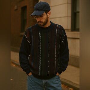 Vintage navy texture dad's sweater